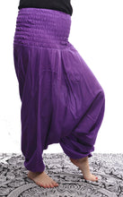 Load image into Gallery viewer, Buy now online from Emma's Emporium clothing and gifts. Organic cotton harem trousers, our fabulous hippy festival yoga harem genie Alibaba Aladdin pants now available in Organic Cotton!