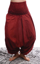 Load image into Gallery viewer, Buy now online from Emma's Emporium clothing and gifts. Organic cotton harem trousers, our fabulous hippy festival yoga harem genie Alibaba Aladdin pants now available in Organic Cotton!