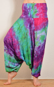 Buy online now from Emma's Emporium, tie dye harem trousers, super bright colourful festival fashion!