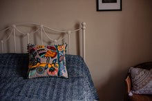 Load image into Gallery viewer, New in stock at Emma's Emporium. Mexican folk art inspired colourful bird and flower embroidered cushion cover, extra large size; unusual design the perfect addition to any boho or eclectic home. Buy online now from Emma's Emporium bohemian and hippy home wares and clothing.