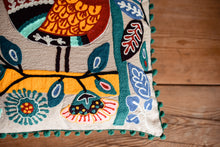 Load image into Gallery viewer, New in stock at Emma's Emporium. Mexican folk art inspired colourful bird and flower embroidered cushion cover, extra large size; unusual design the perfect addition to any boho or eclectic home. Buy online now from Emma's Emporium bohemian and hippy home wares and clothing.