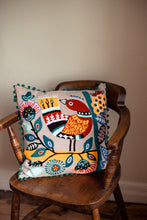 Load image into Gallery viewer, New in stock at Emma's Emporium. Mexican folk art inspired colourful bird and flower embroidered cushion cover, extra large size; unusual design the perfect addition to any boho or eclectic home. Buy online now from Emma's Emporium bohemian and hippy home wares and clothing.