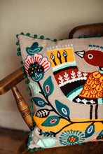 Load image into Gallery viewer, New in stock at Emma's Emporium. Mexican folk art inspired colourful bird and flower embroidered cushion cover, extra large size; unusual design the perfect addition to any boho or eclectic home. Buy online now from Emma's Emporium bohemian and hippy home wares and clothing.
