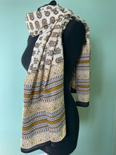 Load image into Gallery viewer, Block Printed Natural Cotton Scarf, Scarves, Sarong. Perfect for beach or lightweight scarf. Emma&#39;s Emporiumalternative women&#39;s fashion, Hippy Festival Fashion, Homewares and accessories. Fair trade and Ethically sourced from India and around the world. Emma&#39;s Emporium.
