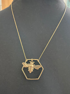 Emma's Emporium Brass jewellery, now available to buy online. Hippie Boho unique ethnic and tribal brass and silver plate jewellery. Beautiful little bee in a hexagon necklace, available in brass or silver plate.