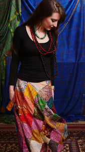 Emma's Emporium recycled silk patchwork wraparound skirt.