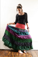 Load image into Gallery viewer, Emmas emporium recycled cotton frill maxi skirt. Colourful Indian block print ethnic skirt