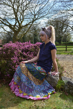 Load image into Gallery viewer, Emmas emporium recycled cotton frill maxi skirt. Colourful Indian block print ethnic skirt