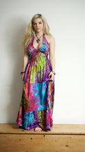 Load image into Gallery viewer, Emma's Emporium Tie Dye Maxi Beach sun dress, colourful halter neck full length hippie dress