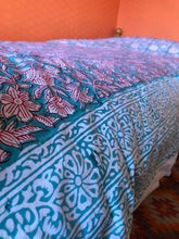 Load image into Gallery viewer, Single Floral Block Printed Bedspread, throw, wall hanging or table cloth
