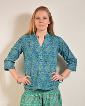 Load image into Gallery viewer, Buy now online, Emma&#39;s Emporium floral block print cotton loose fit shirt in beautiful Indian floral print. Buy now from Emma&#39;s Emporium online store, ethical alternative women&#39;s fashion; hippie festival clothing and accessories, ethically sourced from India and South America. Shop online or find us at a festival. All clothing and products available for UK wholesale.
