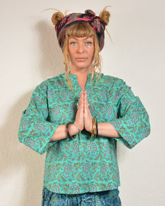 Buy now online, Emma's Emporium floral block print cotton loose fit shirt in beautiful Indian floral print. Buy now from Emma's Emporium online store, ethical alternative women's fashion; hippie festival clothing and accessories, ethically sourced from India and South America. Shop online or find us at a festival. All clothing and products available for UK wholesale.