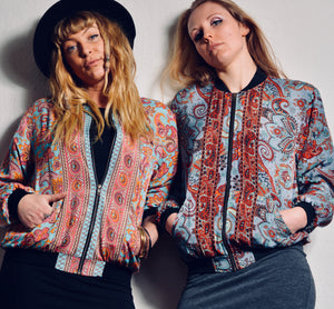 Emma's Emporium Bomber Jacket, loose fit paisley sari coat, available to buy online from Emma's Emporium, ethical slow alternative hippy festival fashion