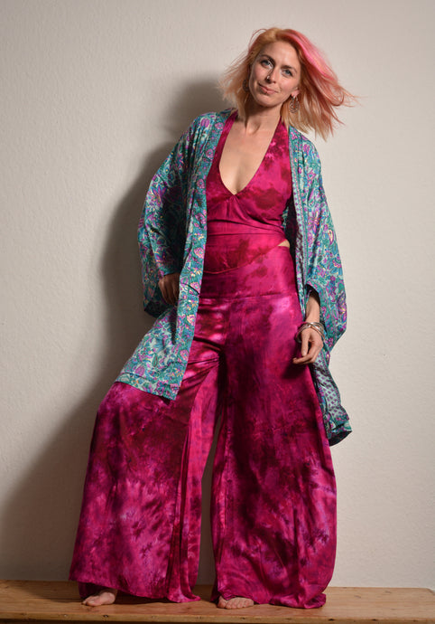 Buy now online, Emma's Emporium colourful paisley floral kimono dressing gown, loose summer jacket. Check out Emma's Emporium online store, ethical alternative women's fashion; hippie festival clothing and accessories, ethically sourced. Shop online or find us at a festival. All clothing and products available for UK wholesale.