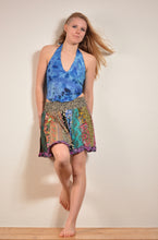 Load image into Gallery viewer, Emma&#39;s Emporium online! Shop our new collection now. Recycled sari patchwork mini skirt, with elastic waist and frill edging. Each skirt is unique, made from a mix of colourful patterned sari scraps - this is a zero waste skirt! 
