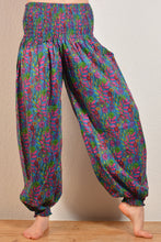 Load image into Gallery viewer, Buy now online, Emma&#39;s Emporium floral Genie trousers, lightweight cotton loose fit trousers in beautiful Indian floral print. Buy now from Emma&#39;s Emporium online store, ethical alternative women&#39;s fashion; hippie festival clothing and accessories, ethically sourced from India and South America. Shop online or find us at a festival. All clothing and products available for UK wholesale.
