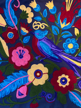 Load image into Gallery viewer, Buy now online, Emma's Emporium embroidered colourful bird design cushion cover, hippie boho home decor range, natural cotton.
