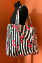 Load image into Gallery viewer, Buy now online! Emma's Emporium cherry print shoulder bag, beach bag, holiday bag, handbag. Quilted cotton bags.
