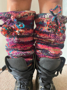 Buy now online from Emma's Emporium. Hand knitted chunky colourful Nepalese Leg Warmers. Perfect warm winter Christmas gifts.