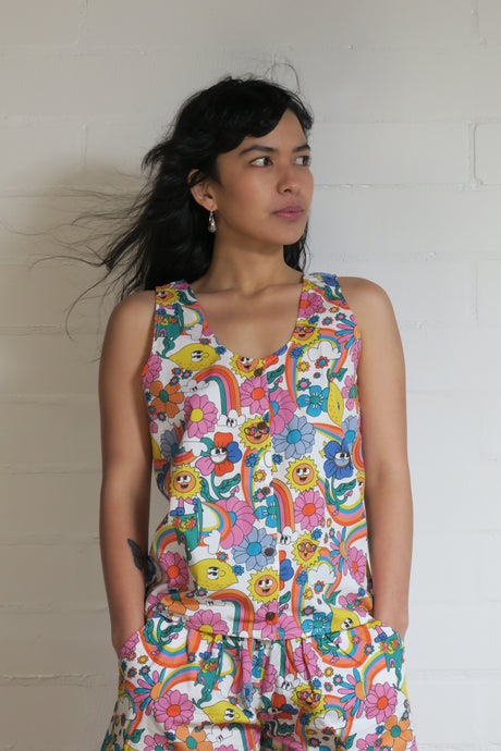 Emma's Emporium cotton cartoon print vest. Buy now online from Emma's Emporium slow ethical fashion brand, selling hippie and alternative summer and festival fashion. Emma's Emporium - Fun and Fair Clothing.