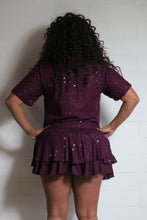 Load image into Gallery viewer, Buy now online from Emma&#39;s Emporium clothing, maroon sequin mini skirt with matching button front shirt tops. Emma&#39;s Emporium wholesale and retail women&#39;s festival hippie fashion, ethical clothing and slow fashion.
