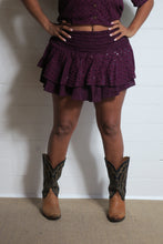Load image into Gallery viewer, Buy now online from Emma&#39;s Emporium clothing, maroon sequin mini skirt with matching button front shirt tops. Emma&#39;s Emporium wholesale and retail women&#39;s festival hippie fashion, ethical clothing and slow fashion.
