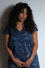 Load image into Gallery viewer, Emma&#39;s Emporium whale print cotton shirt. Shop Emma&#39;s Emporium online, for retail and wholesale fair trade ethical women&#39;s alternative clothing, gifts and festival fashion. Hippy Hippie clothes, colourful and unique.
