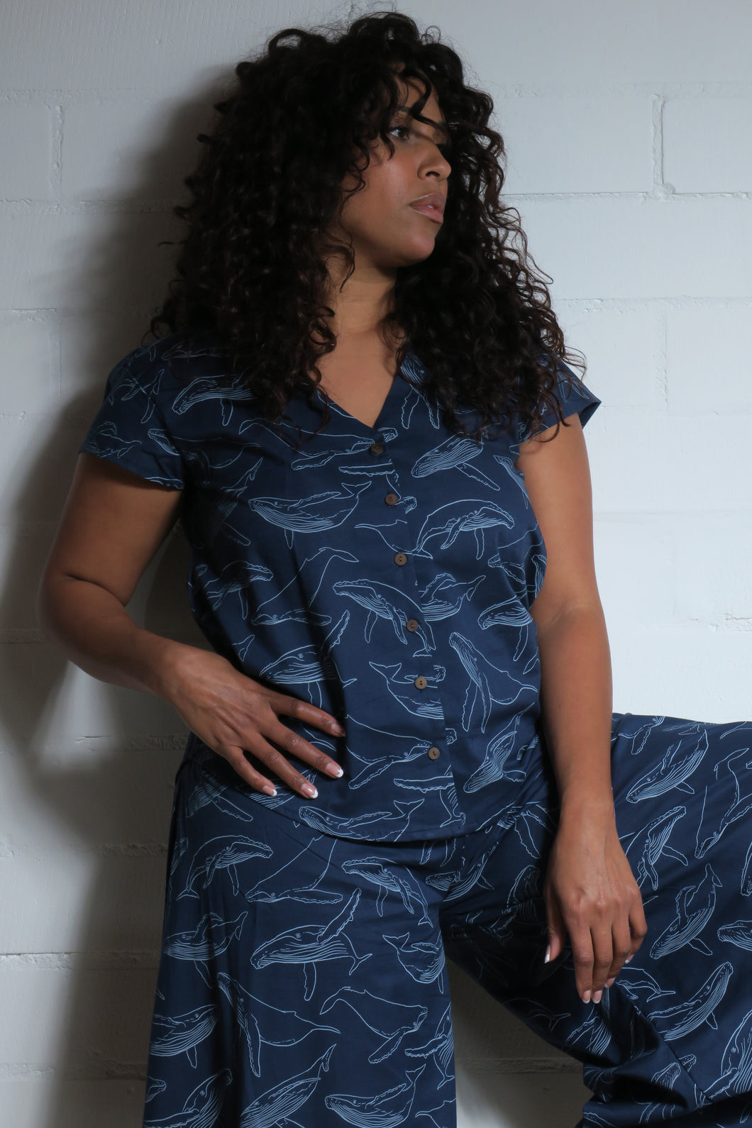 Emma's Emporium whale print cotton shirt. Shop Emma's Emporium online, for retail and wholesale fair trade ethical women's alternative clothing, gifts and festival fashion. Hippy Hippie clothes, colourful and unique.