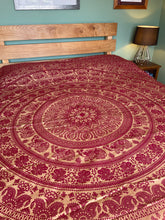 Load image into Gallery viewer, Bedspread - Gold Elephant Peacock Mandala Print

