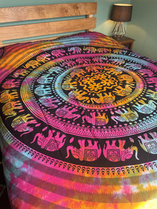 Buy now online from Emma's Emporium! Elephant tie dye double king size bed spread, hippy throw or wall hanging, from Emma's Emporium ethical fair-trade alternative hippy clothing and gifts