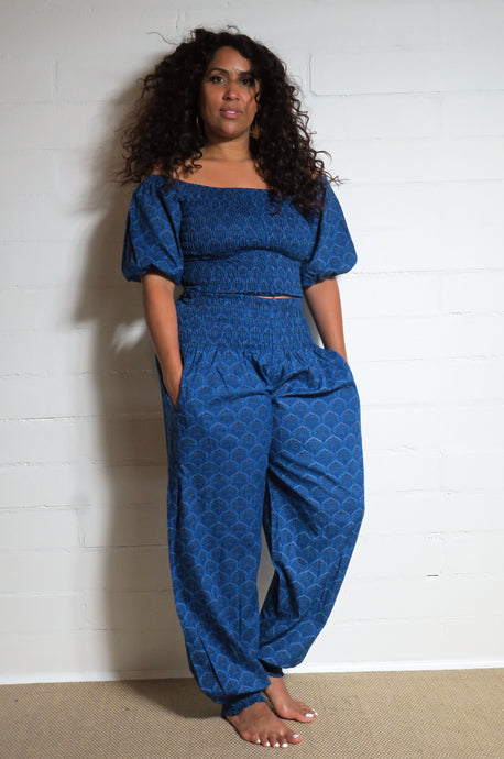 Buy now online from Emma's Emporium, blue cotton peacock print bandeau sun summer top, perfect for beach, festival and party. Emma's Emporium designs and sources fair trade ethical women's clothing, gifts and accessories. Fun and fair hippie clothes and boho festival fashion.