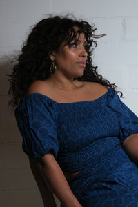 Buy now online from Emma's Emporium, blue cotton peacock print bandeau sun summer top, perfect for beach, festival and party. Emma's Emporium designs and sources fair trade ethical women's clothing, gifts and accessories. Fun and fair hippie clothes and boho festival fashion.