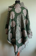 Load image into Gallery viewer, Emma&#39;s Emporium Ethical global fashion for lovers of boho styles. Vegan fleece paisley winter poncho with collar and pockets.
