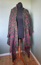 Load image into Gallery viewer, Available to buy online now! Cosy &amp; Warm, Emma&#39;s Emporium Autumn Winter wrap blanket cardigan in paisley fleece, machine washable vegan wool.
