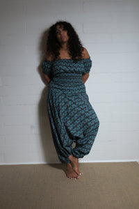 Bold Peacock Print Cotton Harem Trousers