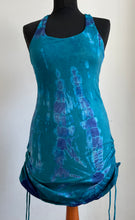 Load image into Gallery viewer, Emma&#39;s Emporium cotton lycra tie dye summer dress, super colourful hippie tie dye asymmetric drawstring beach dress, ideal for festival days and all night raves. Available to buy online from Emma&#39;s Emporium.
