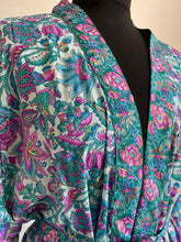 Load image into Gallery viewer, Buy now online, Emma&#39;s Emporium colourful paisley floral kimono dressing gown, loose summer jacket. Check out Emma&#39;s Emporium online store, ethical alternative women&#39;s fashion; hippie festival clothing and accessories, ethically sourced. Shop online or find us at a festival. All clothing and products available for UK wholesale.
