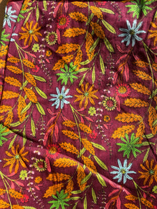 Buy now online, Emma's Emporium floral Genie trousers, lightweight cotton loose fit trousers in beautiful Indian floral print. Buy now from Emma's Emporium online store, ethical alternative women's fashion; hippie festival clothing and accessories, ethically sourced from India and South America. Shop online or find us at a festival. All clothing and products available for UK wholesale.