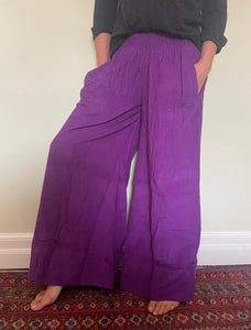 New In! Palazzo Pants! Emma's Emporium corduroy Palazzo trousers, loose fit warm winter  hippy pants, made from fine soft cotton needle cord. Slow fashion, ethically sourced hippie festival hippy fashion.