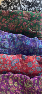Emma's Emporium fleece genie harem trousers, loose fit warm winter  hippy pants, made from machine washable vegan fleece, in bright flower or paisley design. Slow fashion, ethically sourced hippie festival hippy fashion.