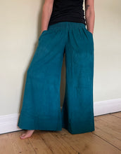 Load image into Gallery viewer, New In! Palazzo Pants! Emma&#39;s Emporium corduroy Palazzo trousers, loose fit warm winter  hippy pants, made from fine soft cotton needle cord. Slow fashion, ethically sourced hippie festival hippy fashion.
