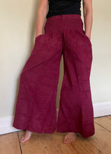 Load image into Gallery viewer, New In! Palazzo Pants! Emma&#39;s Emporium corduroy Palazzo trousers, loose fit warm winter  hippy pants, made from fine soft cotton needle cord. Slow fashion, ethically sourced hippie festival hippy fashion.
