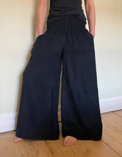 Load image into Gallery viewer, New In! Palazzo Pants! Emma&#39;s Emporium corduroy Palazzo trousers, loose fit warm winter  hippy pants, made from fine soft cotton needle cord. Slow fashion, ethically sourced hippie festival hippy fashion.
