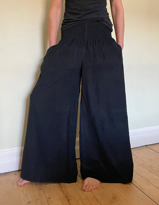 New In! Palazzo Pants! Emma's Emporium corduroy Palazzo trousers, loose fit warm winter  hippy pants, made from fine soft cotton needle cord. Slow fashion, ethically sourced hippie festival hippy fashion.