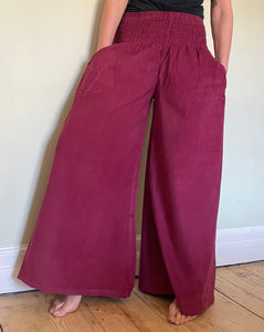 New In! Palazzo Pants! Emma's Emporium corduroy Palazzo trousers, loose fit warm winter  hippy pants, made from fine soft cotton needle cord. Slow fashion, ethically sourced hippie festival hippy fashion.