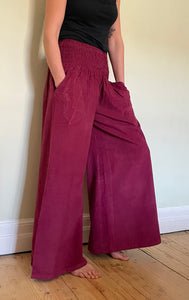 New In! Palazzo Pants! Emma's Emporium corduroy Palazzo trousers, loose fit warm winter  hippy pants, made from fine soft cotton needle cord. Slow fashion, ethically sourced hippie festival hippy fashion.