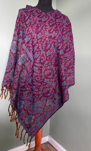 BUY NOW ONLINE! Emma's Emporium hooded fleece poncho, classic paisley pattern, machine washable vegan fleece. Buy slow ethical women's hippy fashions online, wholesale and retail. Emma's Emporium, festival fashion from India, fair trade from around the world.