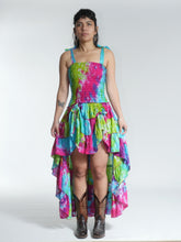 Load image into Gallery viewer, New in! Emma's Emporium tie dye frill summer dress, ethical alternative women's hippie hippy festival fashion.
