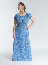 Load image into Gallery viewer, Buy now online from Emma's Emporium, slow ethical women's fashion. Blue paisley print cotton sun tops. Emma' sEmporium, slow ethical festival fashion, in hippie and boho styles.
