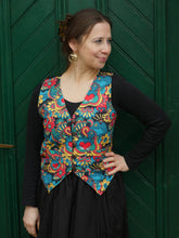 Load image into Gallery viewer, Buy now at Emma's Emporium online shop, funky colourful; retro heart waistcoat. Men's Women's Unisex Plus Size, XXL waistcoats. Shop at Emma's Emporium Hippie Hippy ethical alternative women's fashion and clothing.
